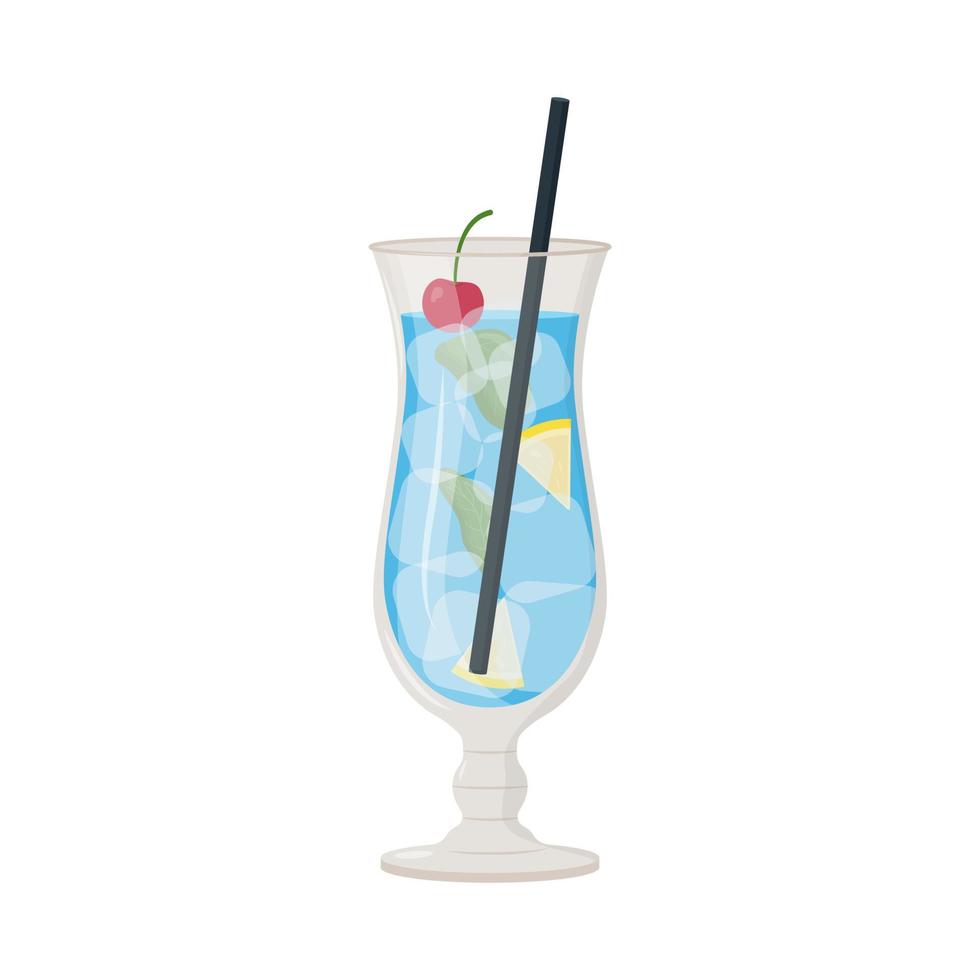 boisson alcoolisée d'été, cocktail tropical. lagon bleu. concept de fête sur la plage. illustration vectorielle plane. vecteur