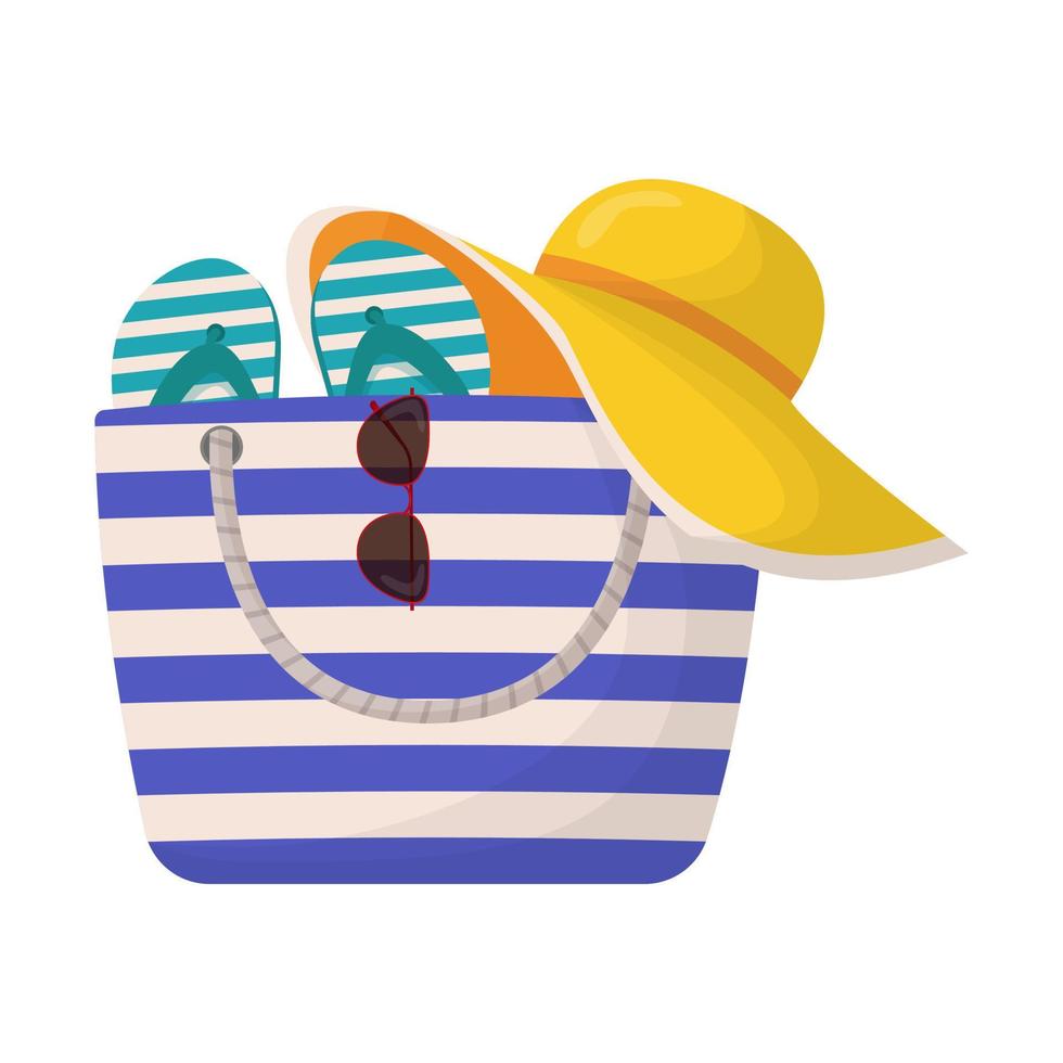 sac d'été coloré pour femme avec accessoires de plage. éléments de conception d'été vecteur