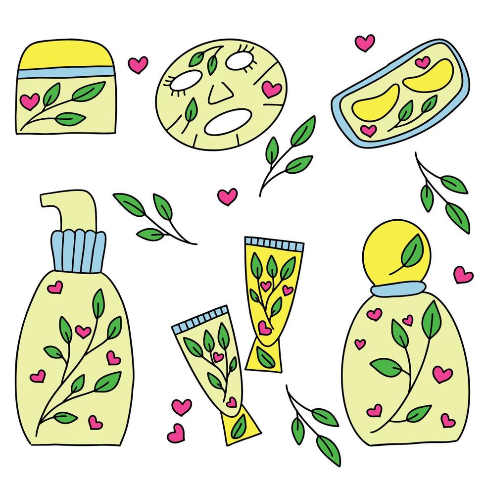 ensemble vectoriel de cosmétiques dans le style d'illustration de doodle.