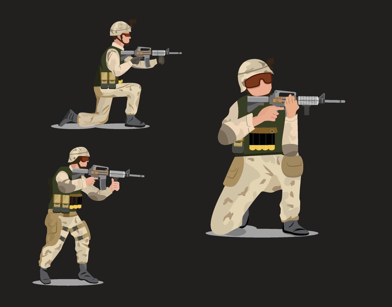 infanterie guerrier icône tir geste croquis dessin animé conçu vecteur