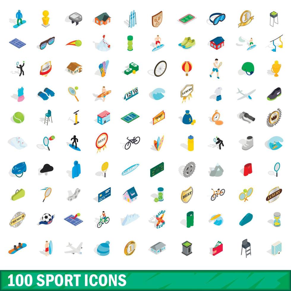 Ensemble de 100 icônes de sport, style 3d isométrique vecteur