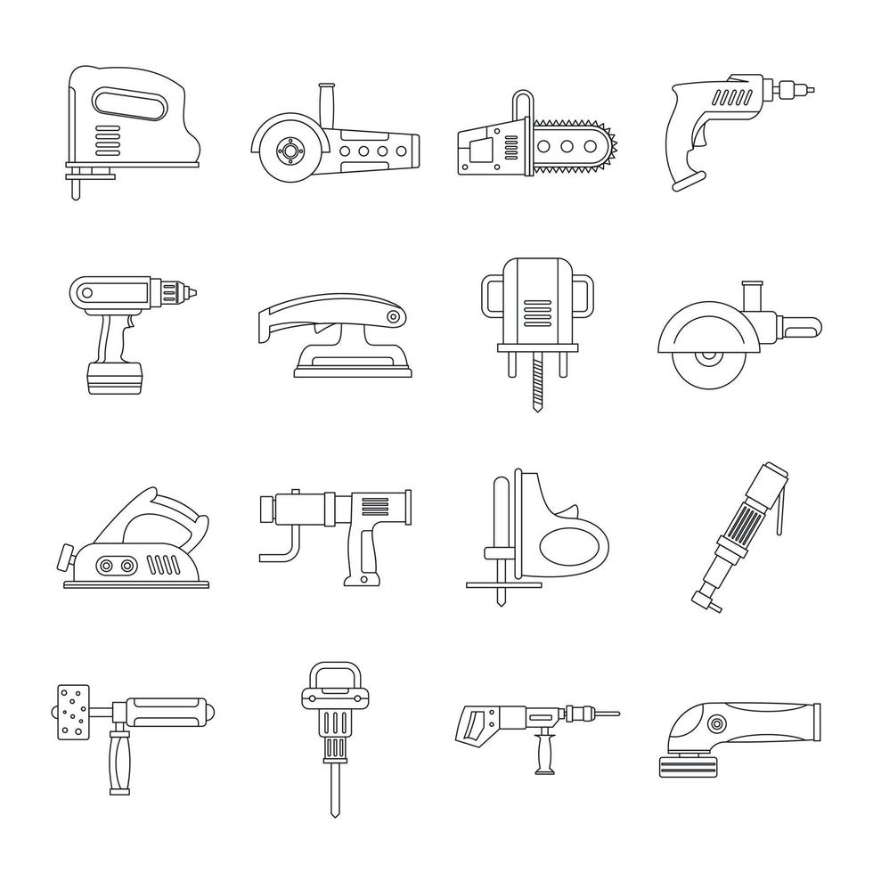 ensemble d'icônes d'outils électriques, style de contour vecteur