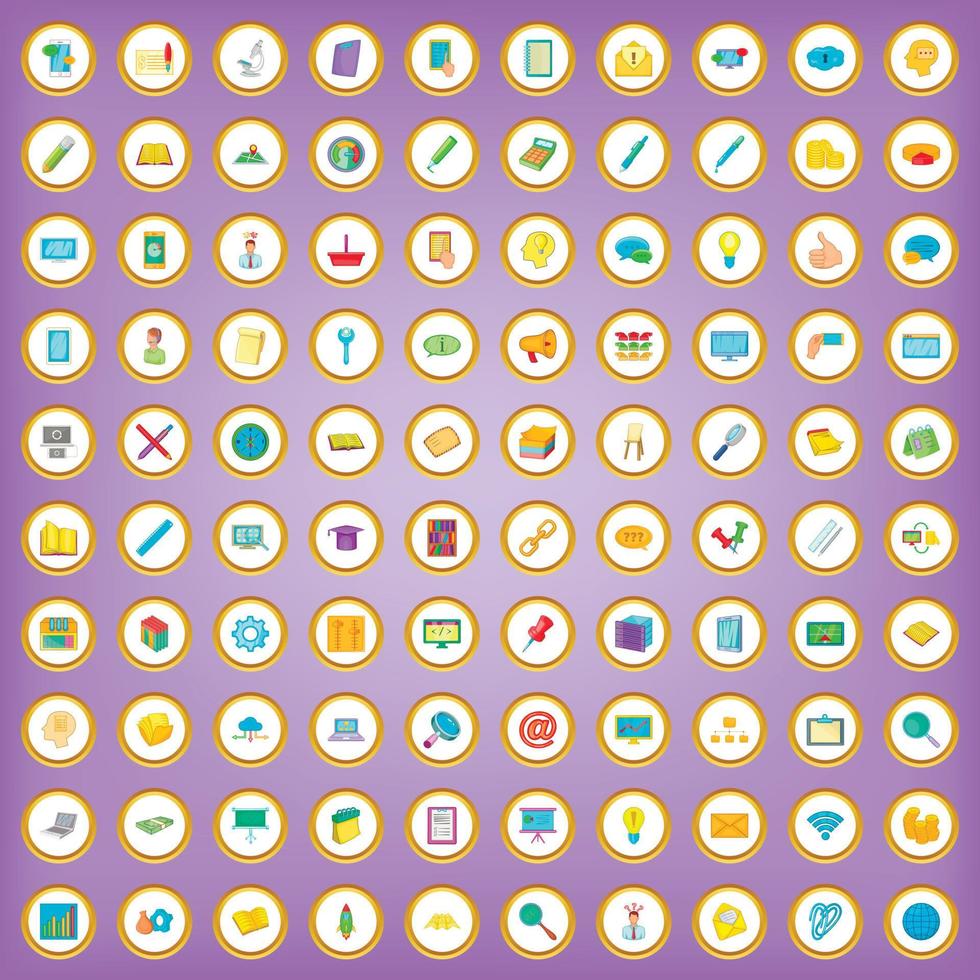 100 icônes de données statistiques définies dans un style dessin animé vecteur