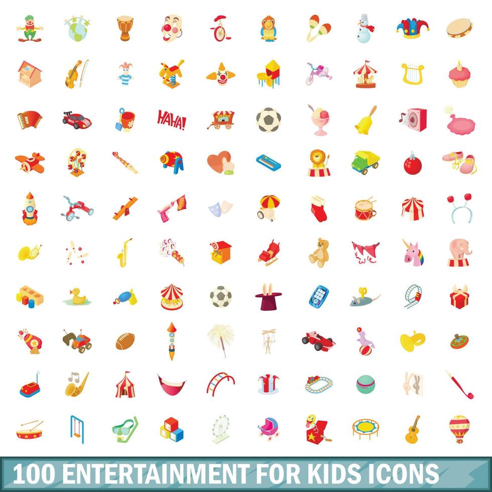 100 jeux d'icônes de divertissement pour enfants vecteur