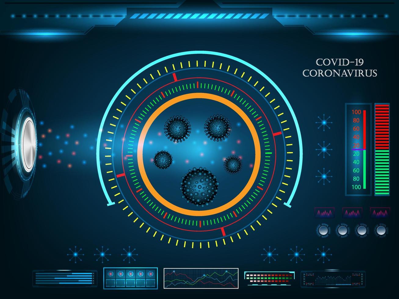 coronavirus avec technologie de recherche élément d'interface futuriste innovation de conception numérique hi tech ai débarrasser le fond de concept de virus. illustration vectorielle vecteur