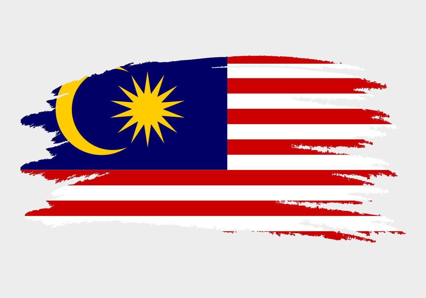 drapeau de la malaisie. drapeau peint à la brosse de la malaisie. illustration de style dessiné à la main avec un effet grunge et aquarelle. drapeau de la malaisie avec texture grunge. illustration vectorielle. vecteur