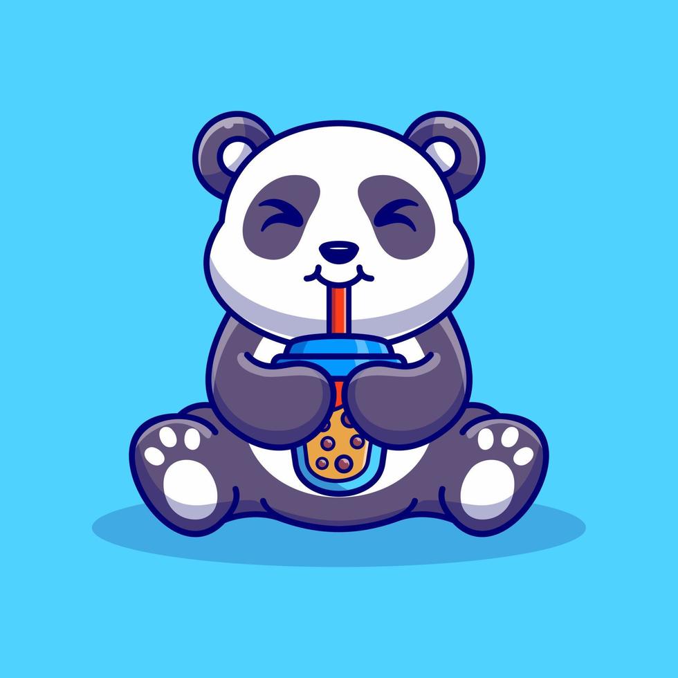 panda mignon buvant boba lait glace dessin animé vecteur icône illustration