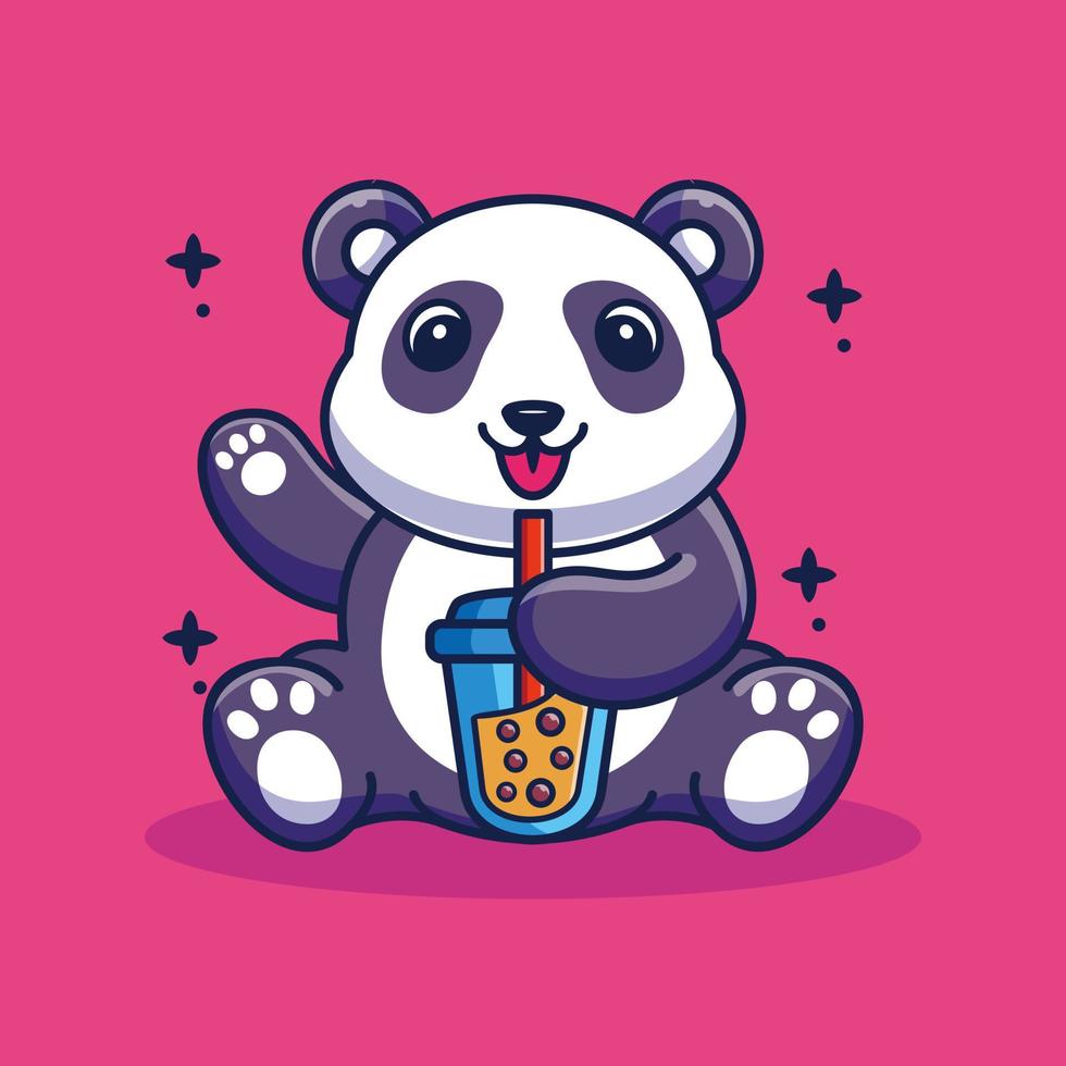 panda mignon boisson boba glace dessin animé vecteur icône illustration