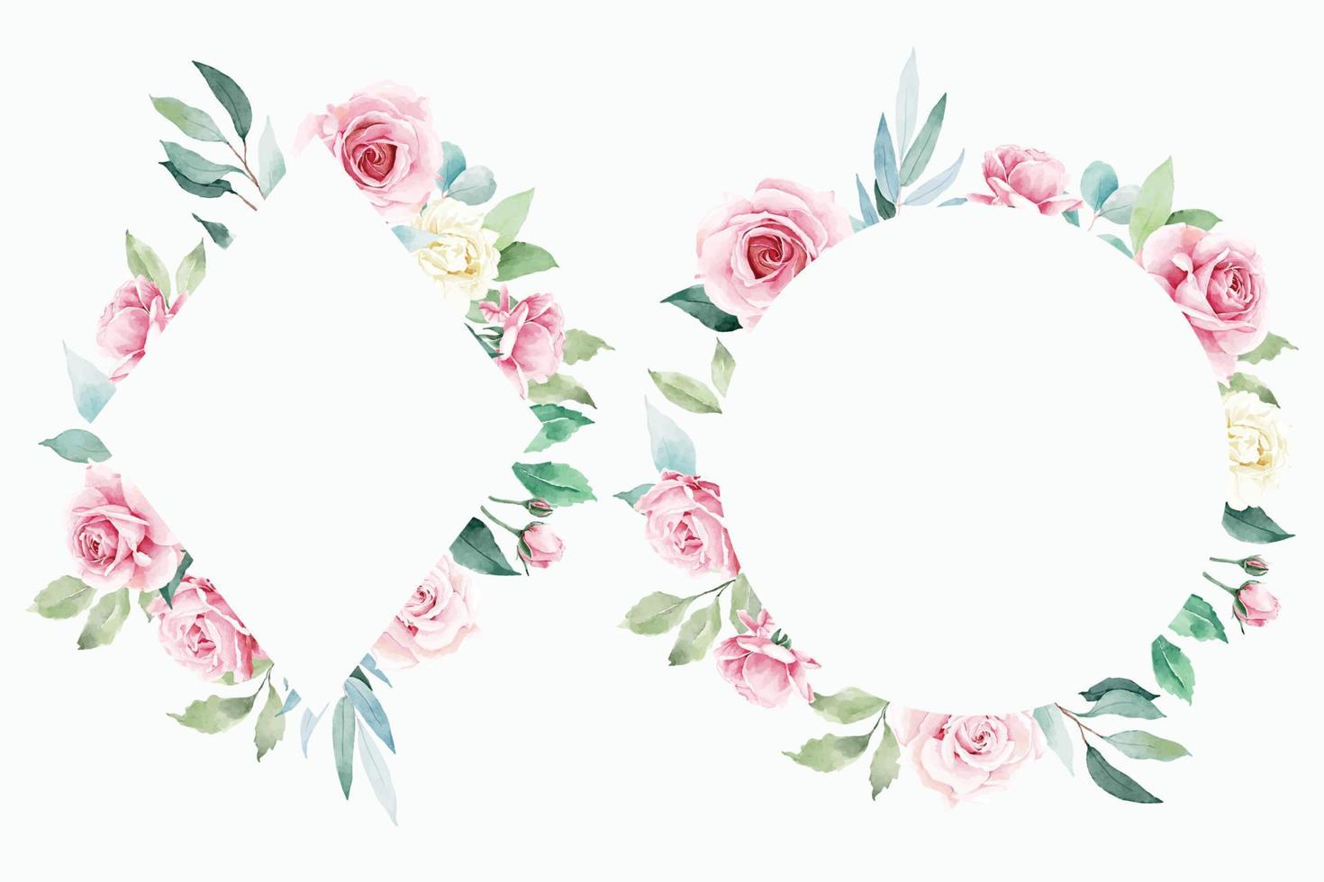 cadres floraux roses dans un style aquarelle vecteur