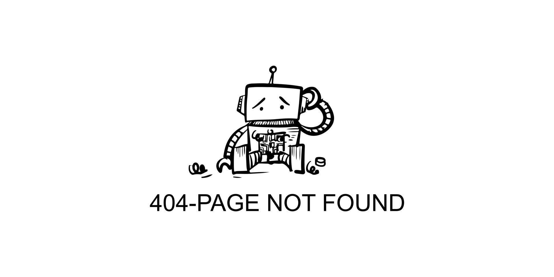 page introuvable erreur 404 mises à jour du système, téléchargement, informatique, fonctionnement, programmes d'installation. entretien du système. un modèle de disposition de vecteur dessiné à la main d'un robot cassé. illustration vectorielle.