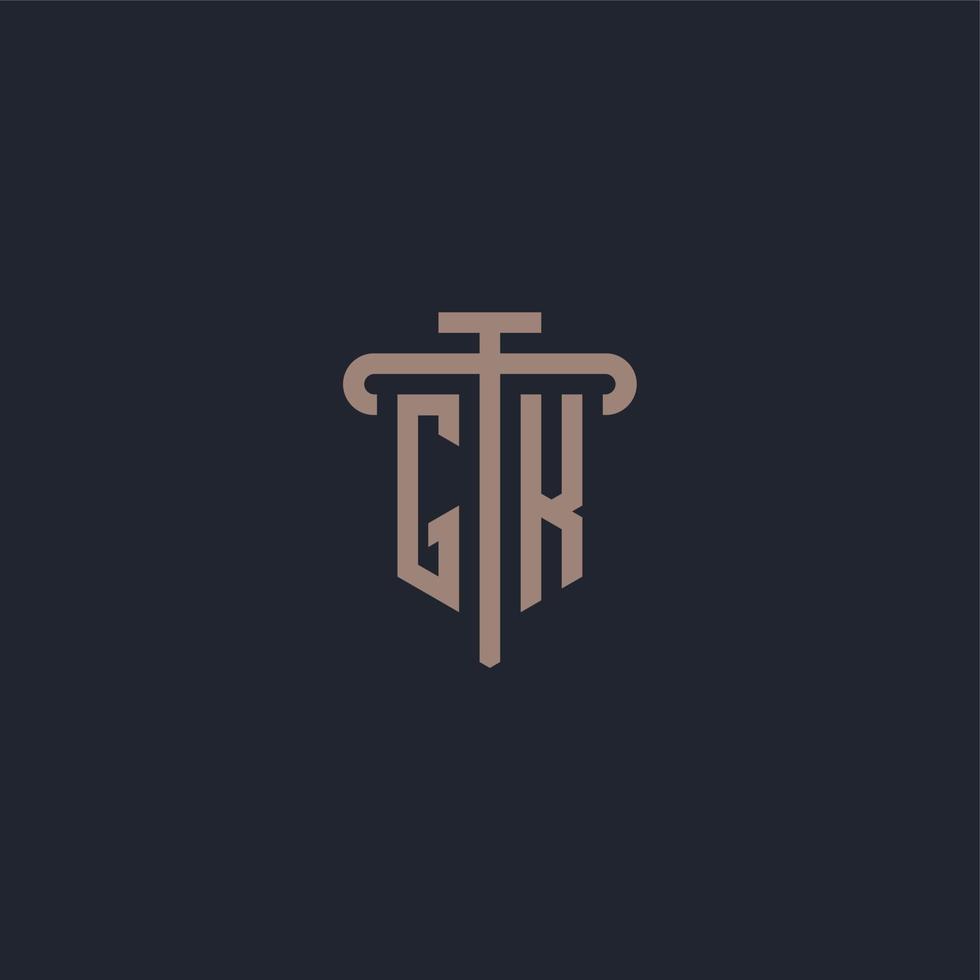 monogramme de logo initial gk avec vecteur de conception d'icône de pilier