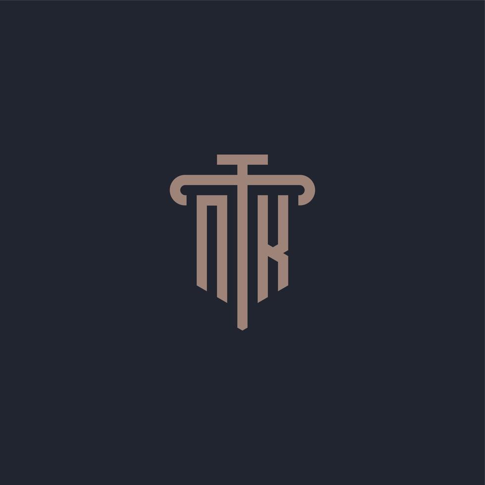 monogramme de logo initial nk avec vecteur de conception d'icône de pilier