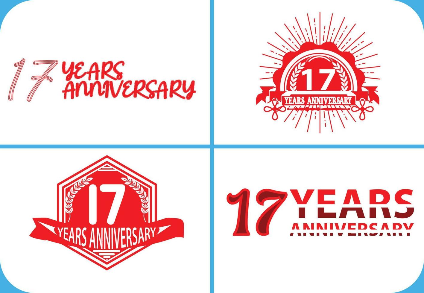 Modèle de conception de logo, autocollant, icône et t-shirt anniversaire 17 ans vecteur