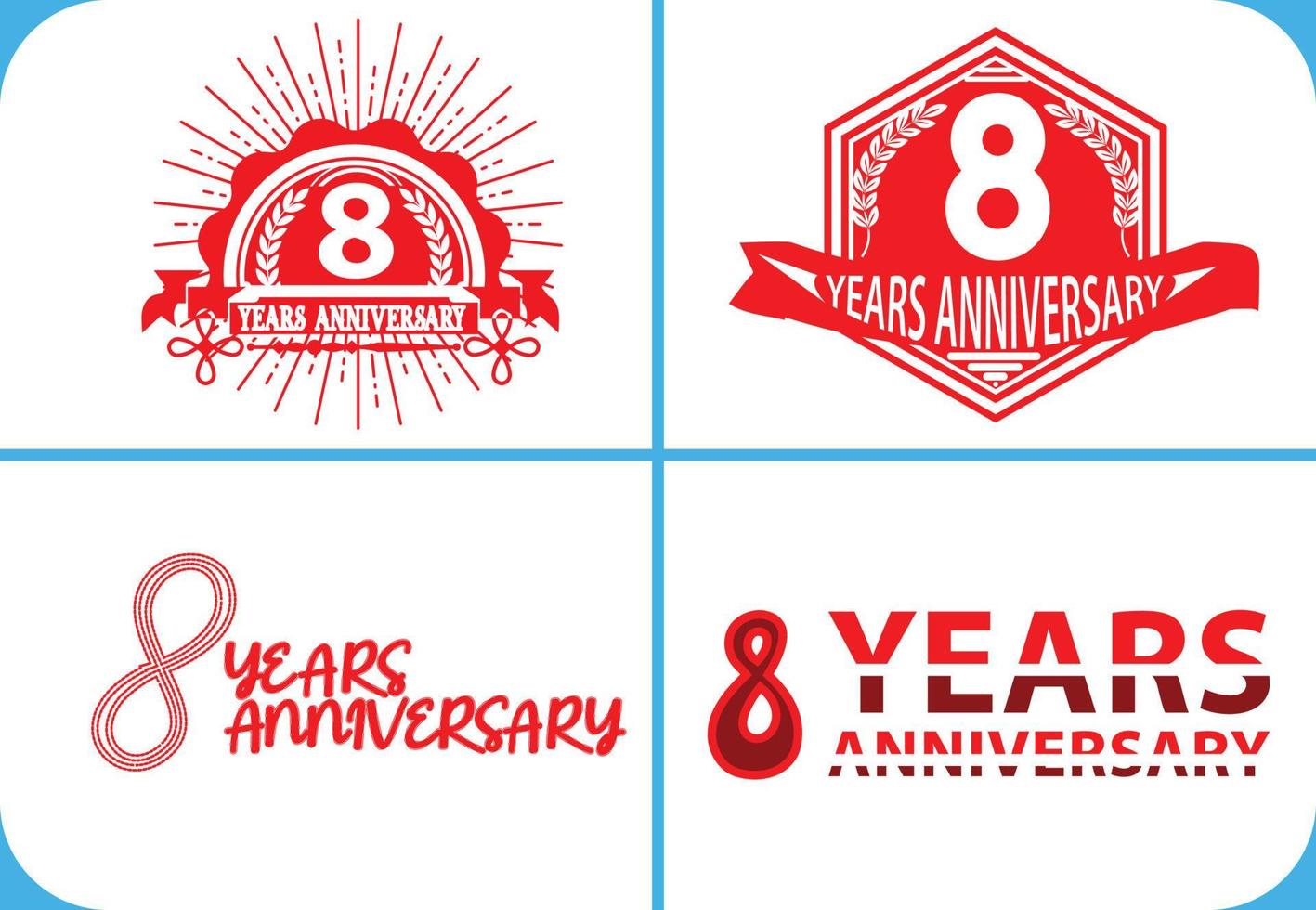 Modèle de conception de logo, autocollant, icône et t-shirt anniversaire 8 ans vecteur