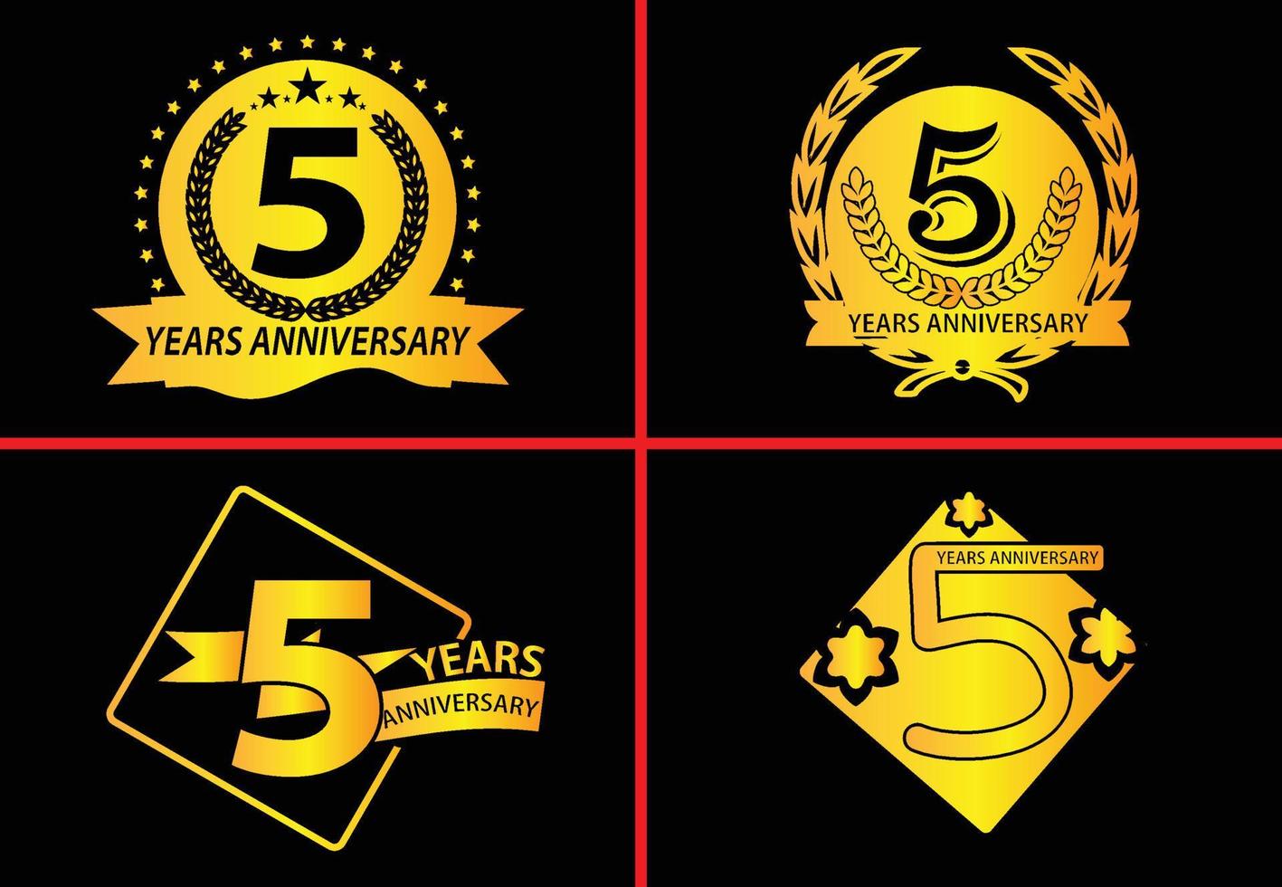 Modèle de conception de logo, autocollant, icône et t-shirt anniversaire 5 ans vecteur