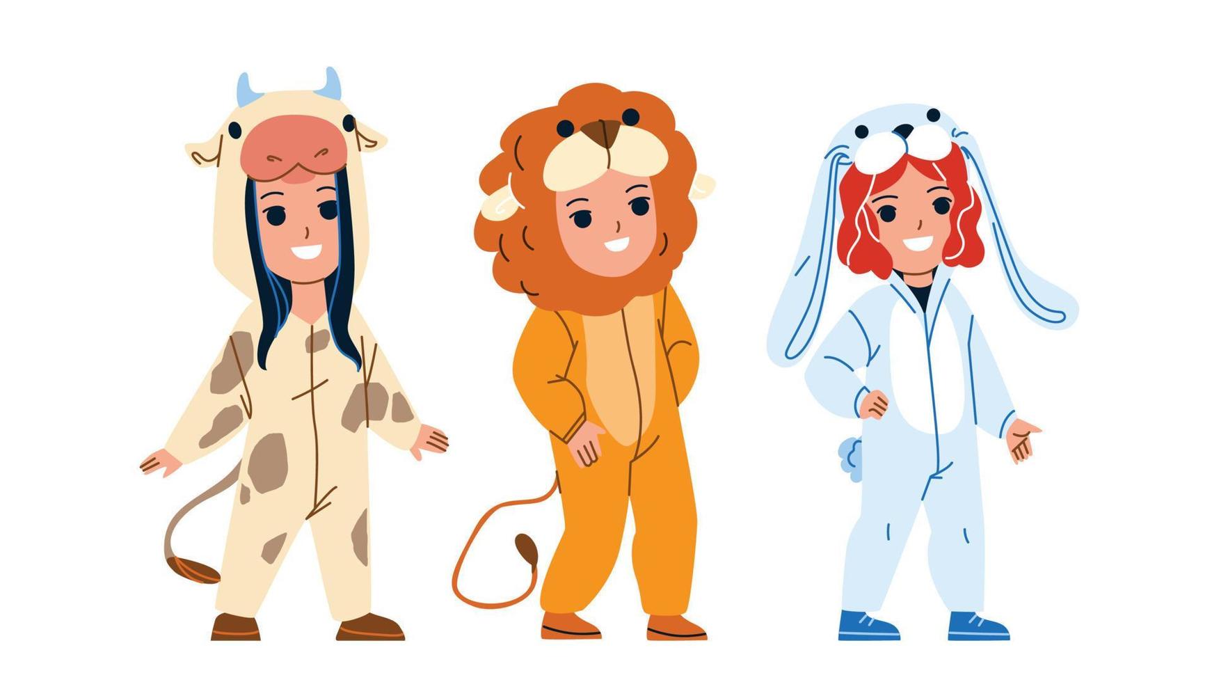 enfants portant des pyjamas animaux drôles ensemble vecteur