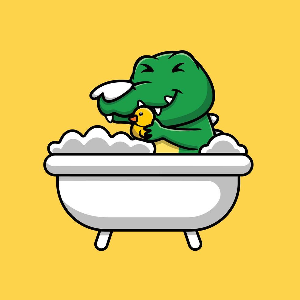 crocodile mignon se baignant dans l'illustration d'icône de vecteur de dessin animé de baignoire. concept d'icône animale isolé vecteur premium.