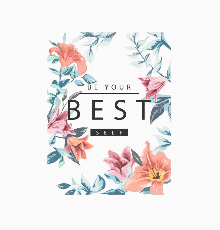 meilleur slogan en illustration de cadre floral vintage vecteur