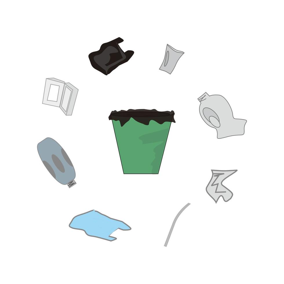 illustration des déchets plastiques. avec un fond blanc. non-organique vecteur