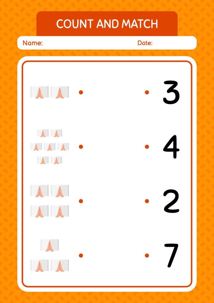 comptez et faites correspondre le jeu avec le coran. feuille de travail pour les enfants d'âge préscolaire, feuille d'activité pour enfants vecteur