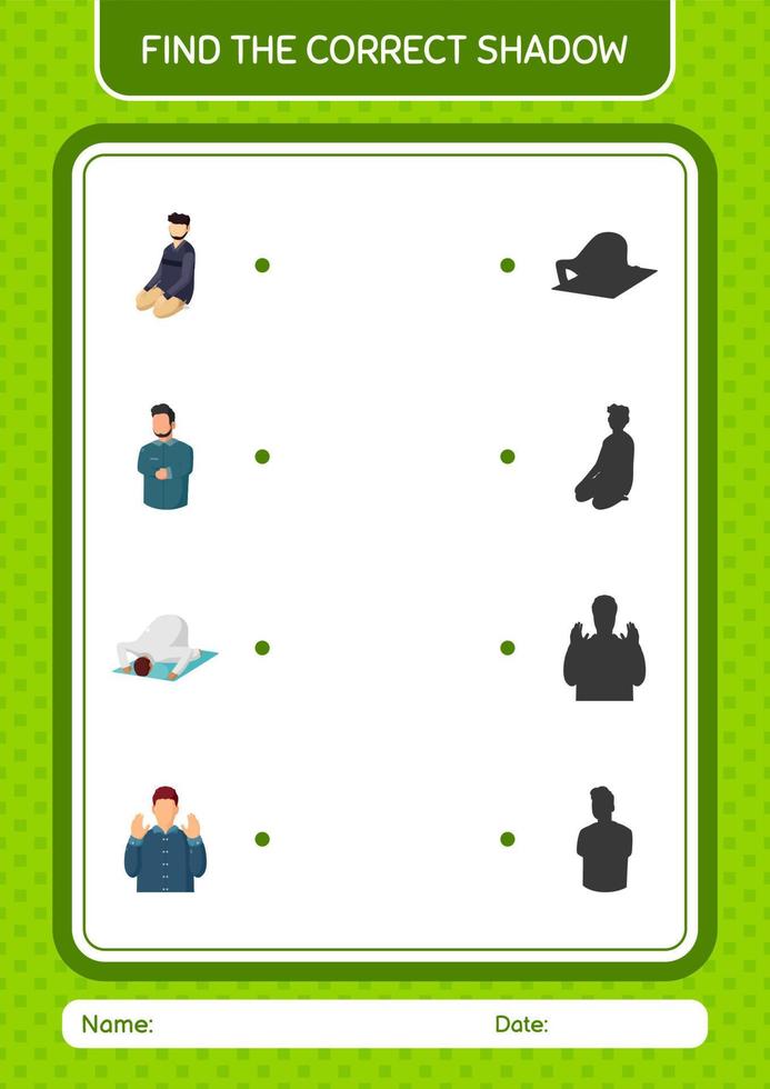 trouvez le bon jeu d'ombres avec l'icône du ramadan. feuille de travail pour les enfants d'âge préscolaire, feuille d'activité pour enfants vecteur