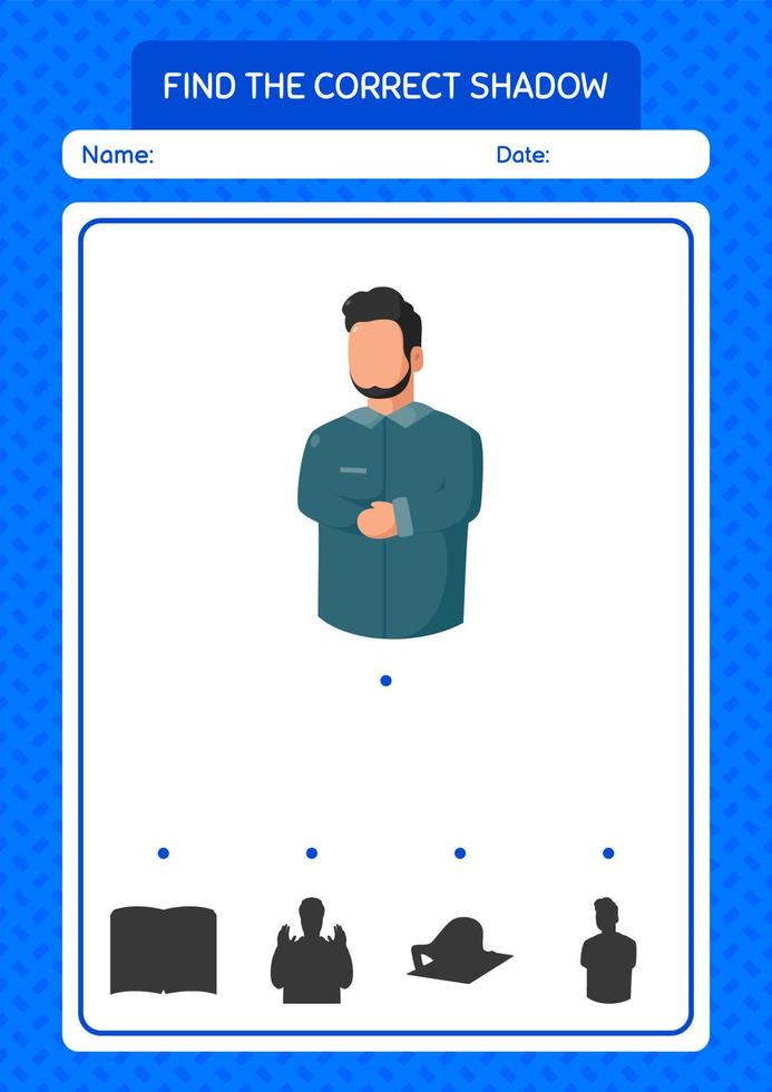 trouver le bon jeu d'ombres avec la prière. feuille de travail pour les enfants d'âge préscolaire, feuille d'activité pour enfants vecteur