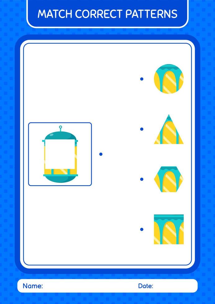 match pattern game avec lanterne arabe. feuille de travail pour les enfants d'âge préscolaire, feuille d'activité pour enfants vecteur