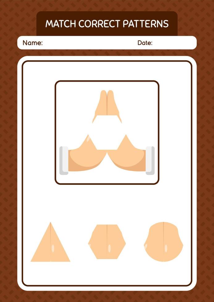 match pattern game avec la prière. feuille de travail pour les enfants d'âge préscolaire, feuille d'activité pour enfants vecteur