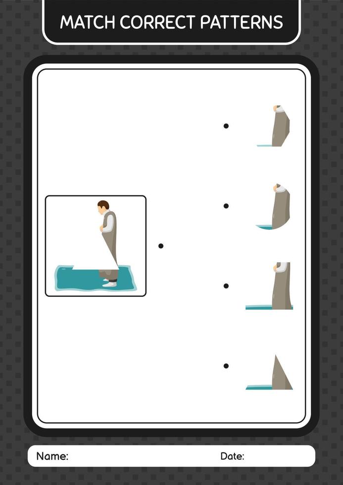 match pattern game avec la prière. feuille de travail pour les enfants d'âge préscolaire, feuille d'activité pour enfants vecteur