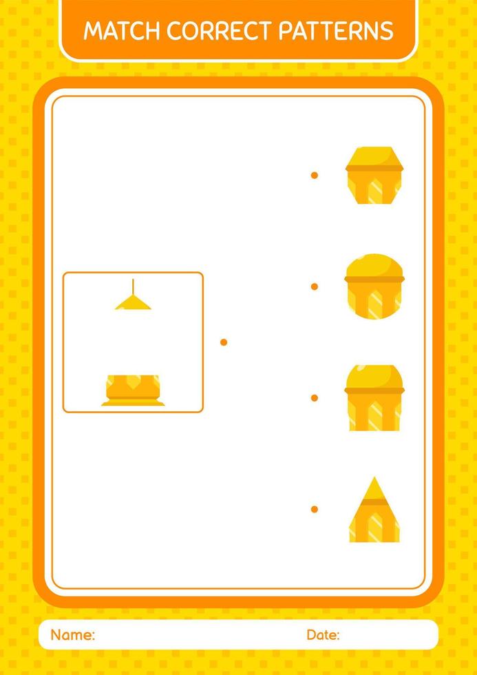 match pattern game avec lanterne arabe. feuille de travail pour les enfants d'âge préscolaire, feuille d'activité pour enfants vecteur