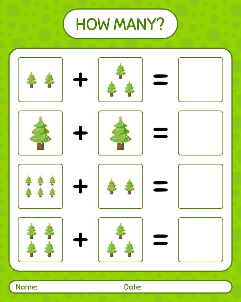 combien de jeu de comptage avec arbre de noël. feuille de travail pour les enfants d'âge préscolaire, feuille d'activité pour enfants vecteur