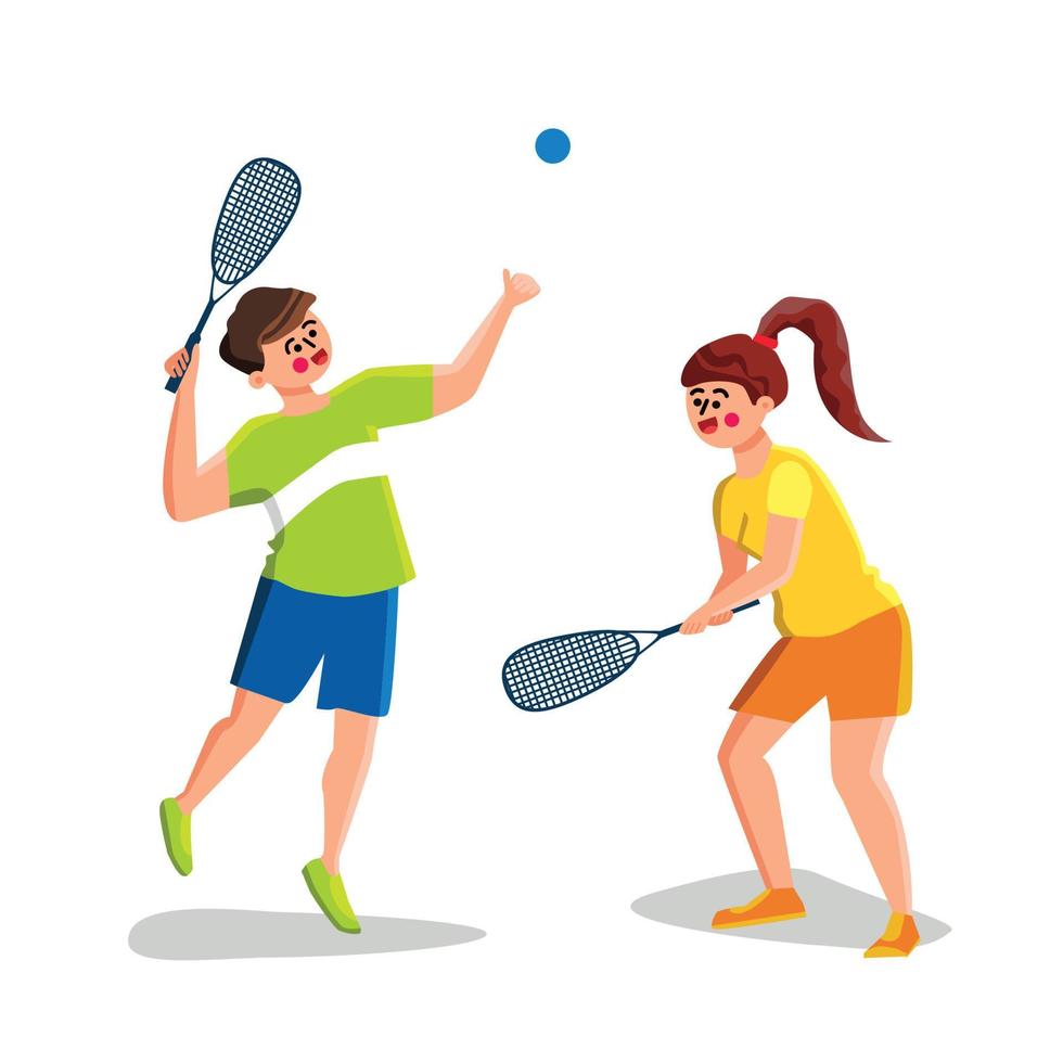 jeu de squash jouant jeune homme et femme vecteur