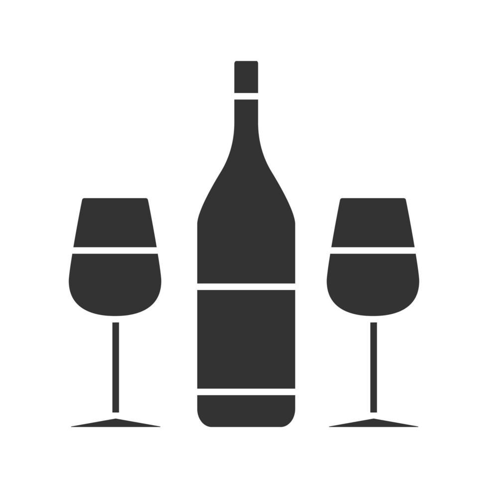 icône de glyphe de vin et deux verres. symbole de la silhouette. Champagne. espace négatif. illustration vectorielle isolée vecteur