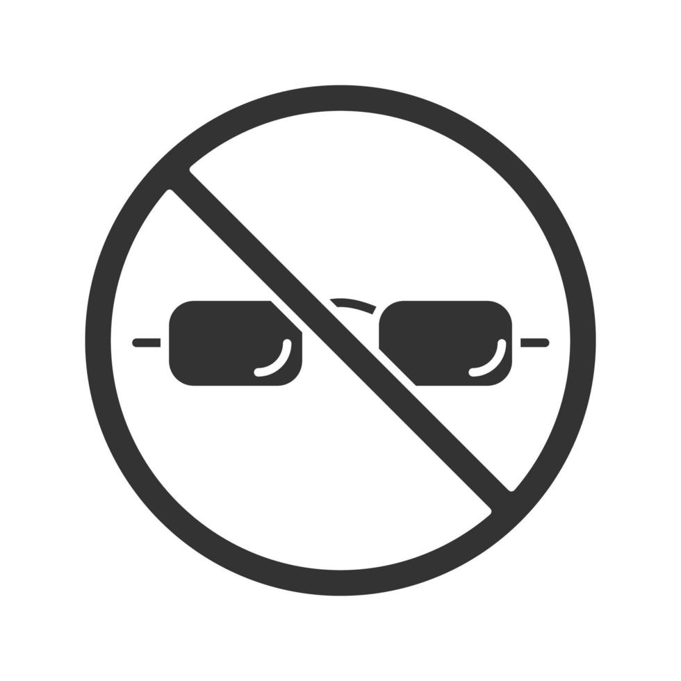 signe interdit avec icône de glyphe de lunettes. interdiction des lunettes de soleil. symbole de la silhouette. espace négatif. illustration vectorielle isolée vecteur