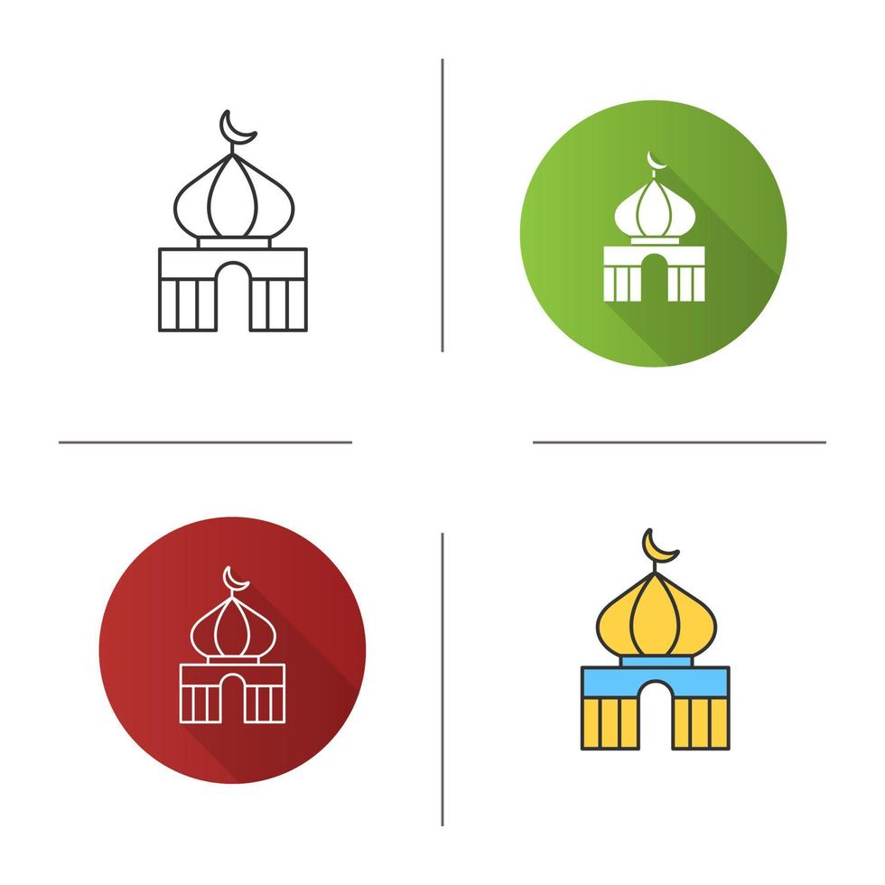 icône de la mosquée. design plat, styles linéaires et de couleur. culture islamique. lieu de culte musulman. illustrations vectorielles isolées vecteur