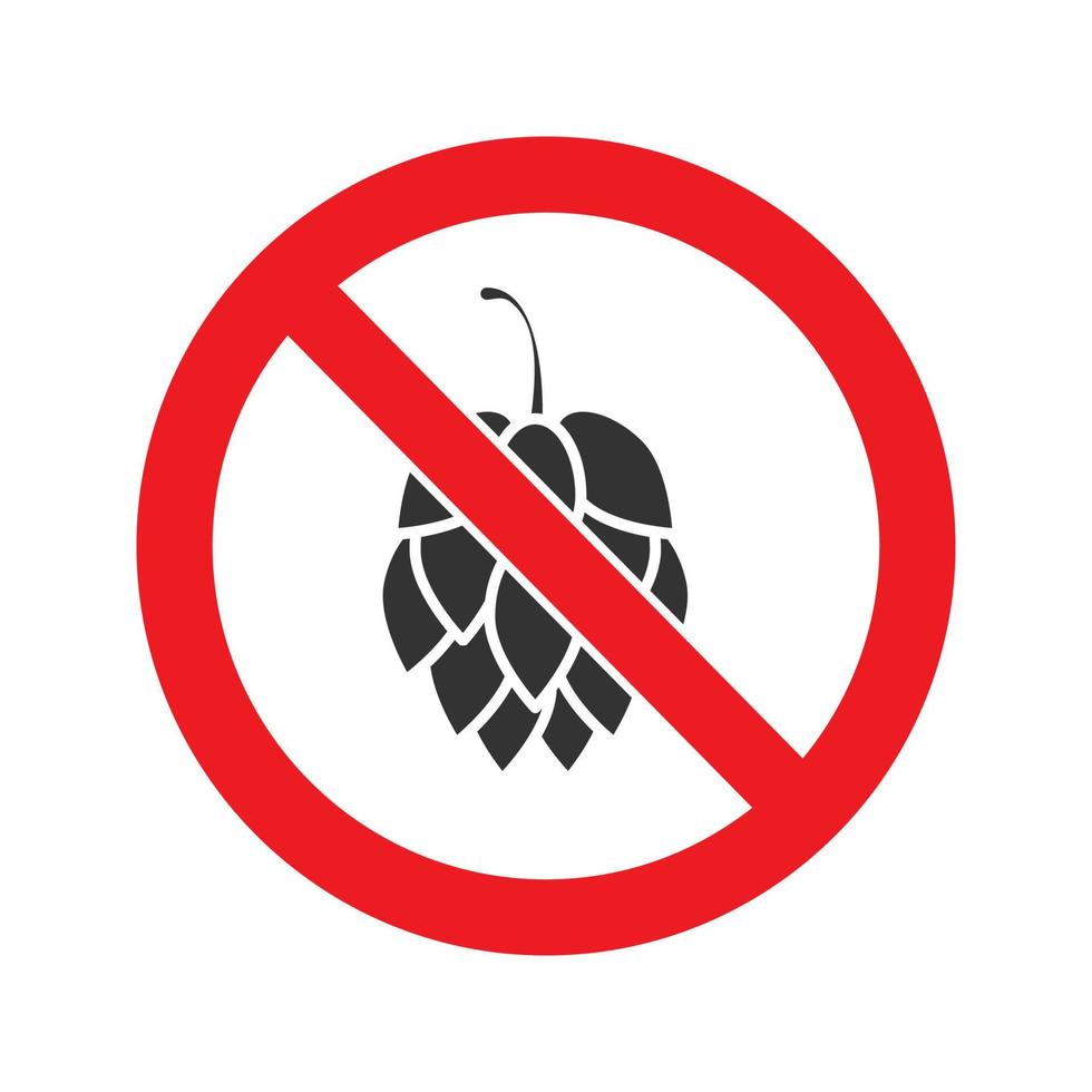 signe interdit avec icône de glyphe de cône de houblon. arrêtez le symbole de la silhouette. cercle d'interdiction. espace négatif. illustration vectorielle isolée vecteur