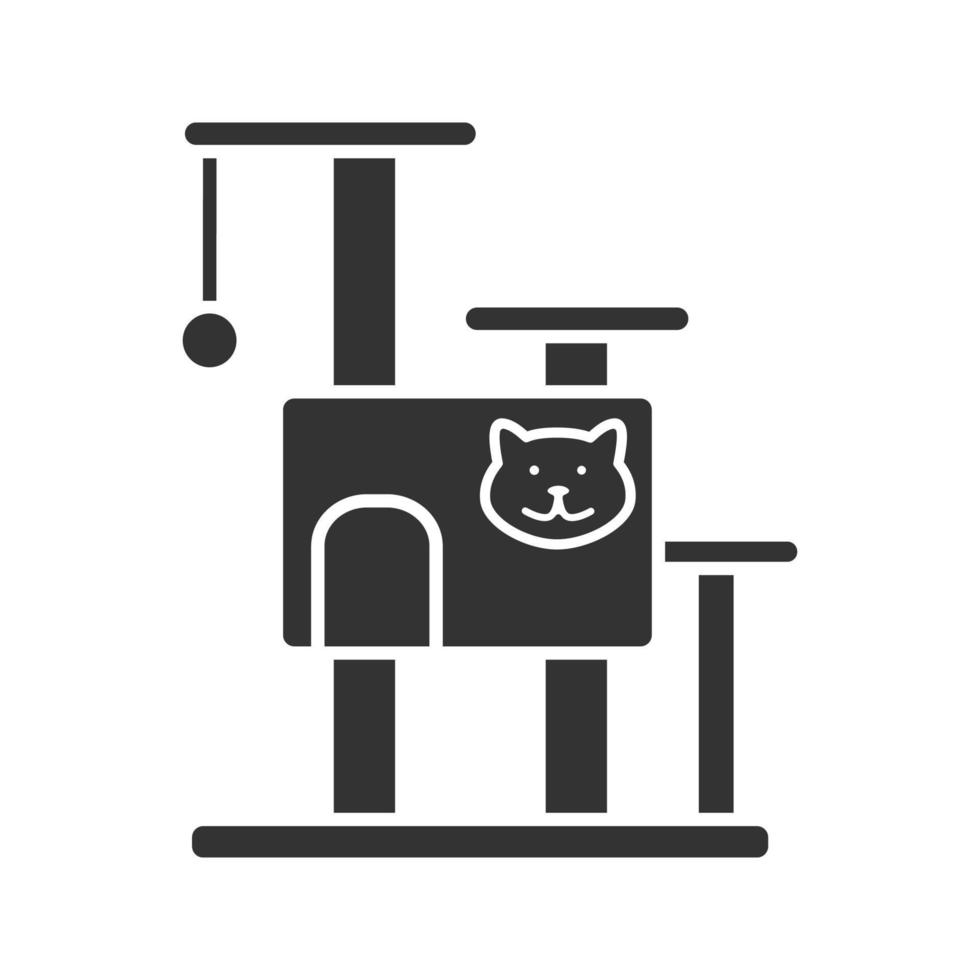 icône de glyphe de la maison de l'arbre du chat. meubles pour animaux de compagnie. griffoir. symbole de la silhouette. espace négatif. illustration vectorielle isolée vecteur