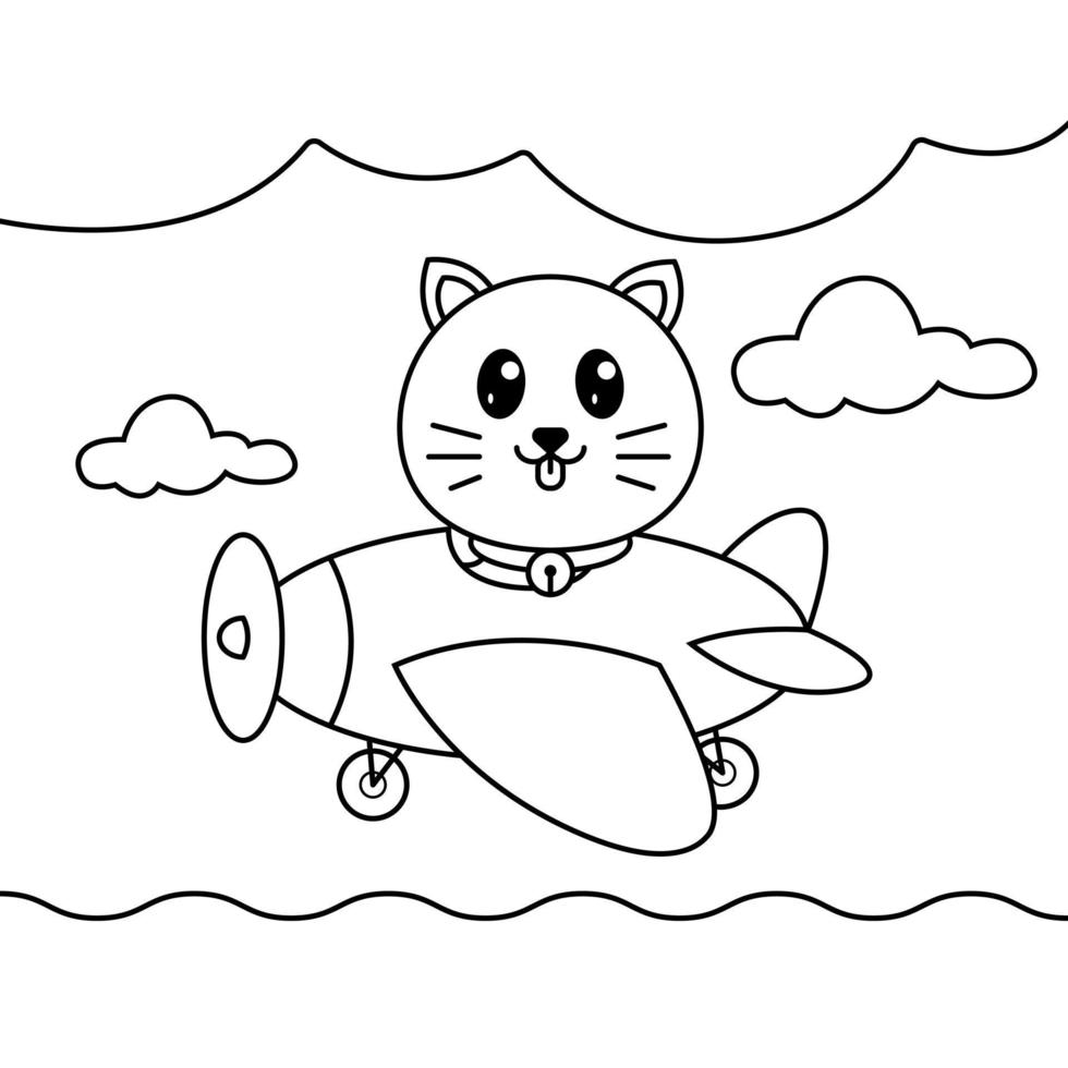 feuille de coloriage pour un chat pilote. adapté aux activités préscolaires vecteur