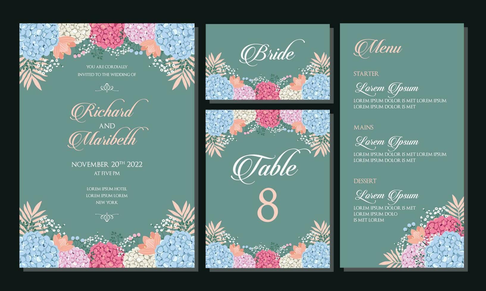 ensemble de modèles d'invitation de mariage floral vecteur