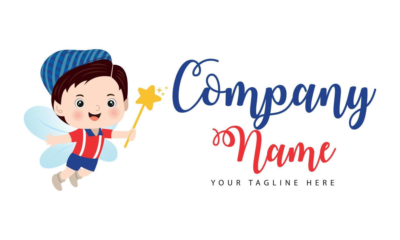 modèle de logo avec fée garçon mignon. peut être utilisé pour la boutique de bébé, le spa pour bébé, la photographie d'enfants vecteur