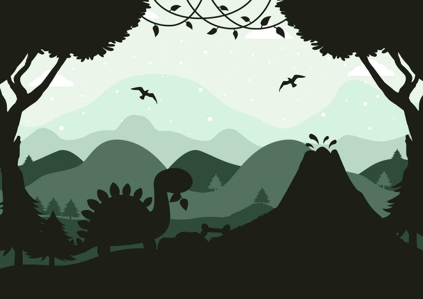 silhouette de dinosaure dans la jungle vecteur gratuit