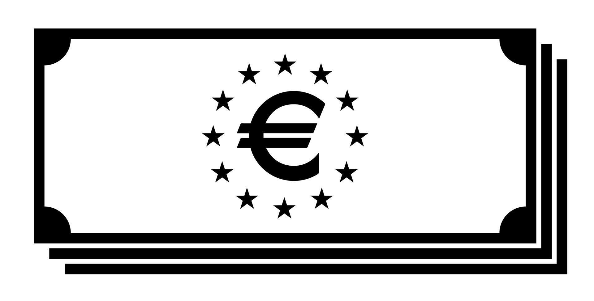 pile d'icône d'argent euro. espèces, monnaie, symbole bancaire. design blanc noir plat vecteur