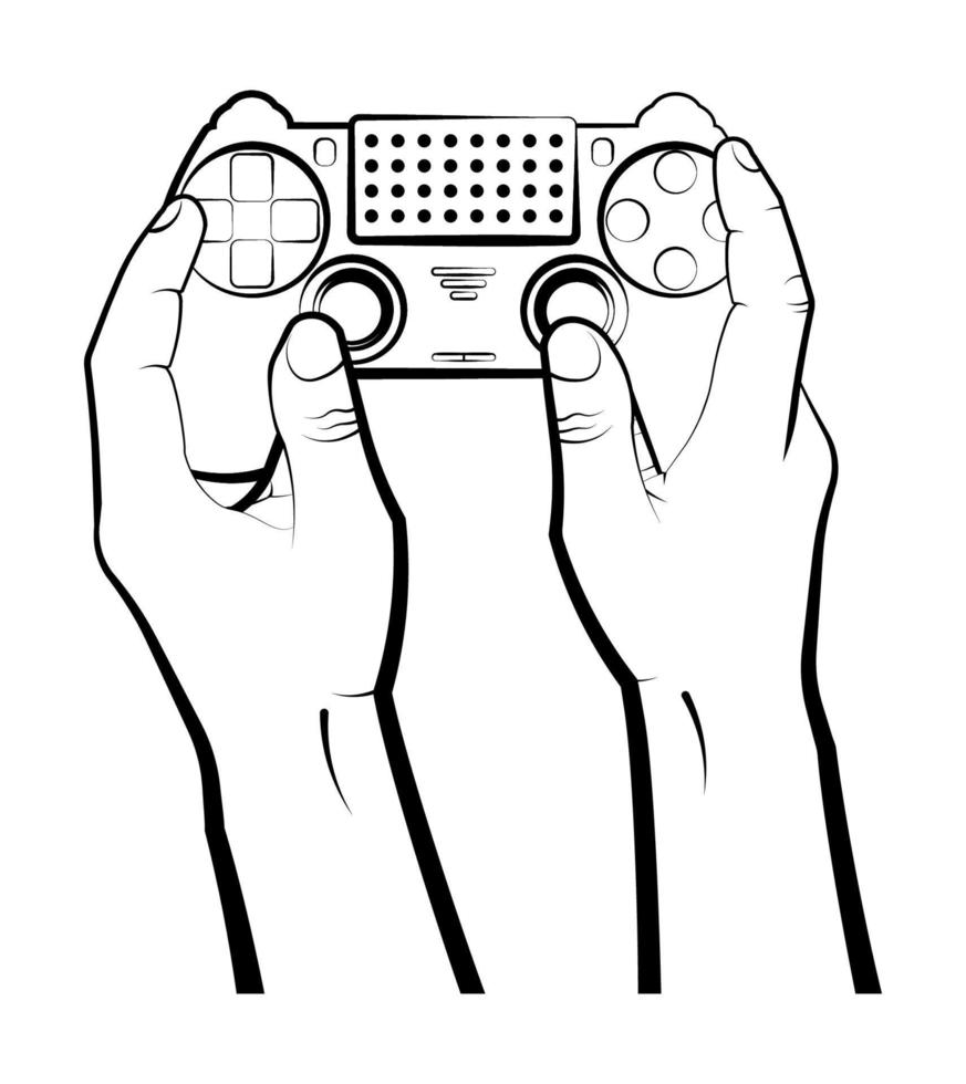 l'homme joue sur une console de jeu à l'aide d'un joystick sans fil. contrôleur de jeu vidéo vecteur isolé sur fond blanc