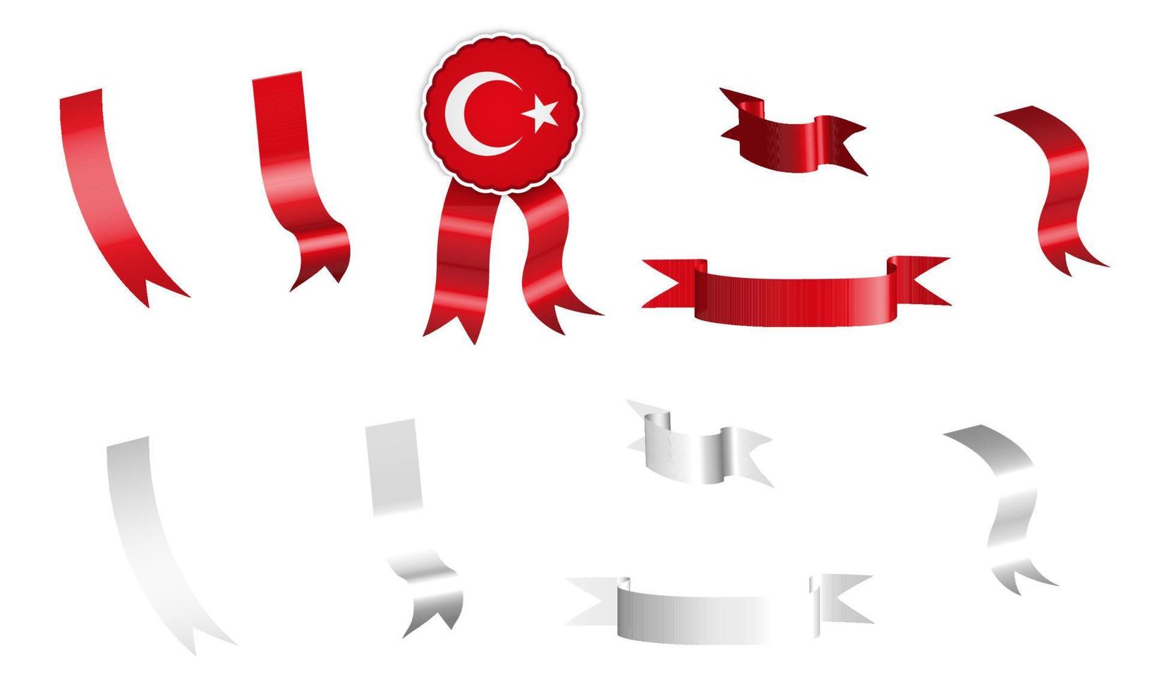étiquette, ensemble de rubans blancs et rouges avec étiquette, aux couleurs du drapeau de la république de turquie. vecteur isolé sur fond blanc