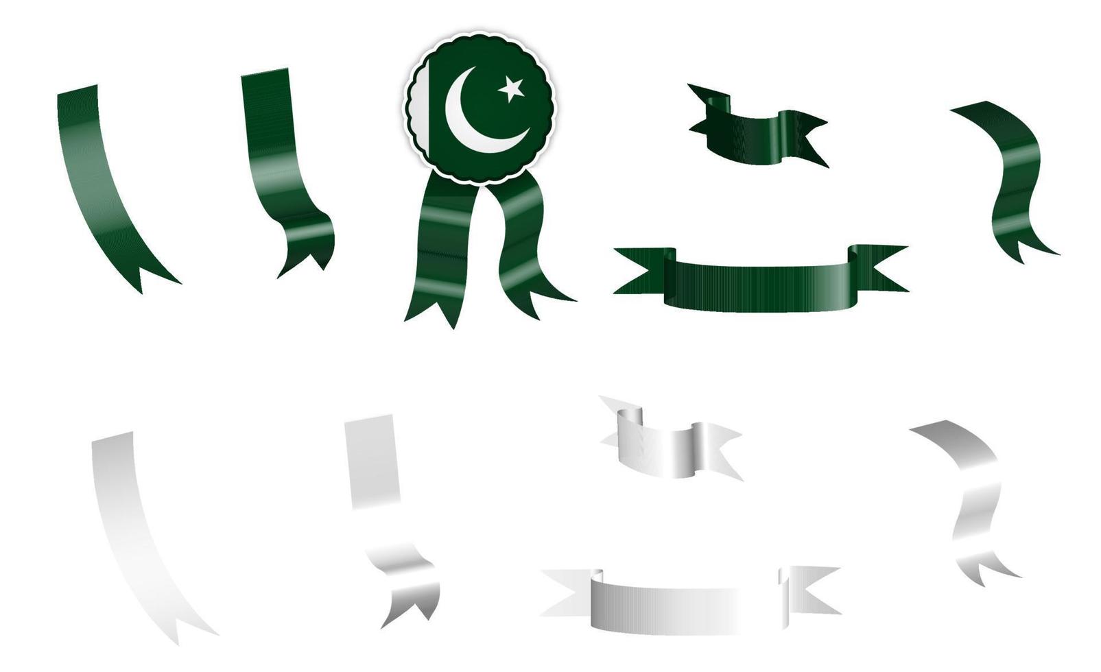 étiquette, ensemble de rubans blancs et verts avec étiquette, aux couleurs du drapeau de la république islamique du pakistan. vecteur isolé sur fond blanc