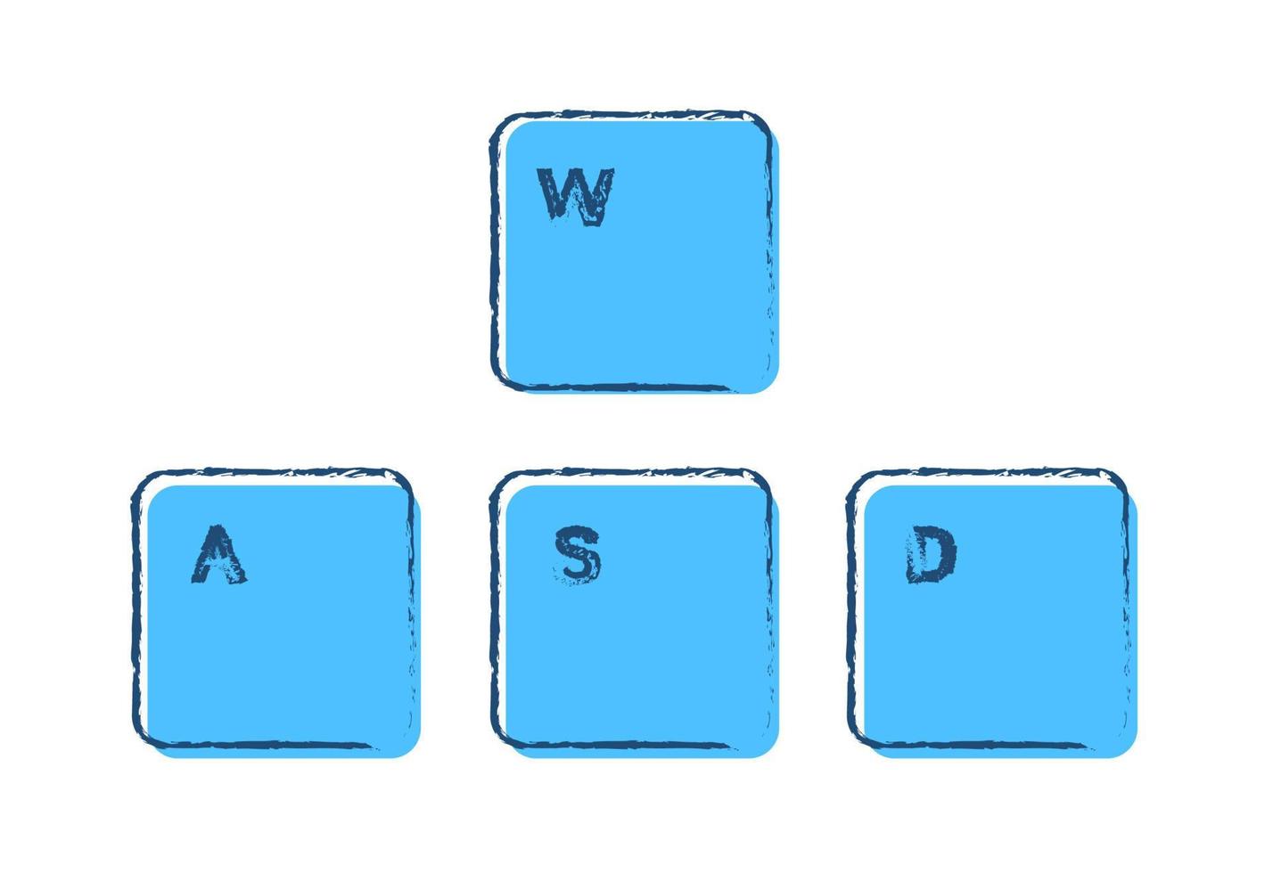 ensemble de touches de clavier de jeu awsd sur fond blanc dessiné à l'encre et aux couleurs bleues. vecteur isolé