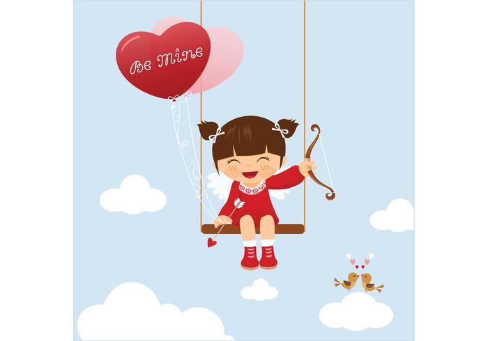 Balai Swinging Cute Valentine Kid vecteur