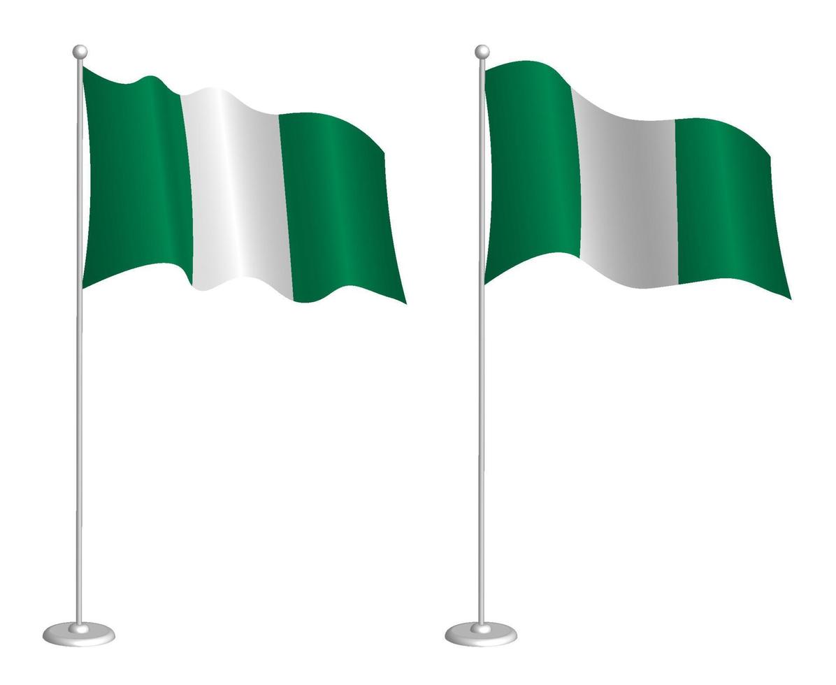 drapeau de la république fédérale du nigeria sur mât ondulant dans le vent. élément de conception de vacances. point de contrôle pour les symboles cartographiques. vecteur isolé sur fond blanc