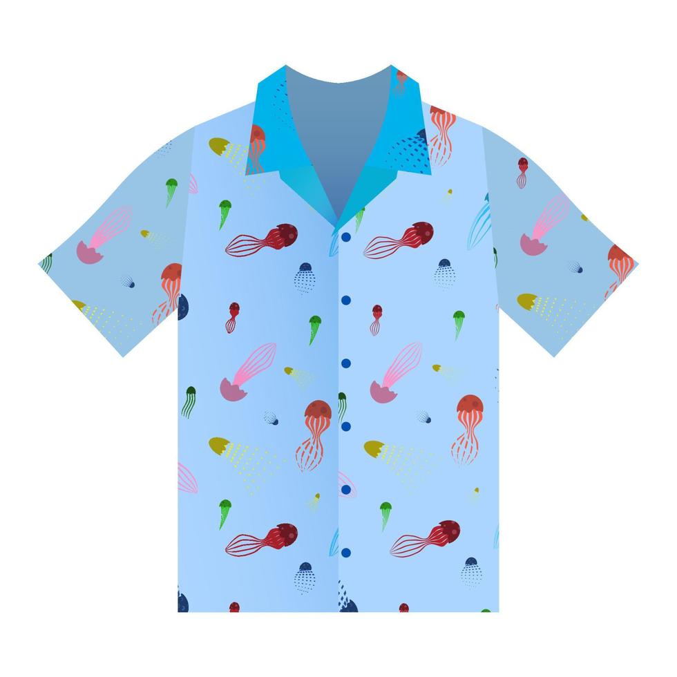 chemise d'été à manches courtes en bleu. ornement marin avec des méduses de dessin animé. vêtements d'été. vecteur isolé sur fond blanc