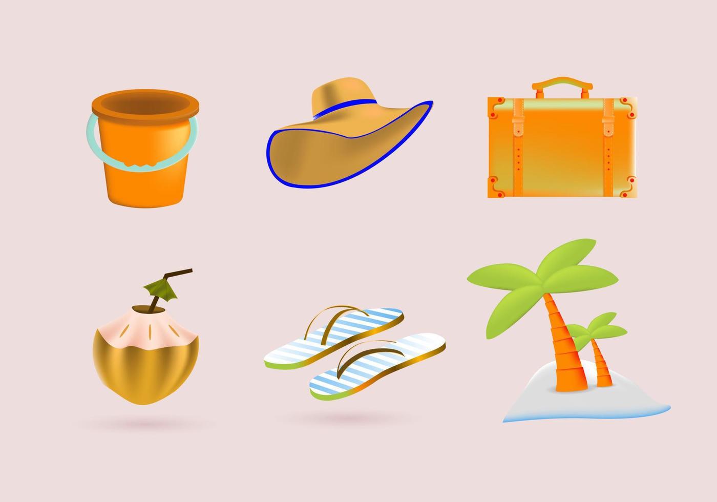 illustrations vectorielles d'objet de plage 3d set. adapté au web, conception d'icônes. vecteur